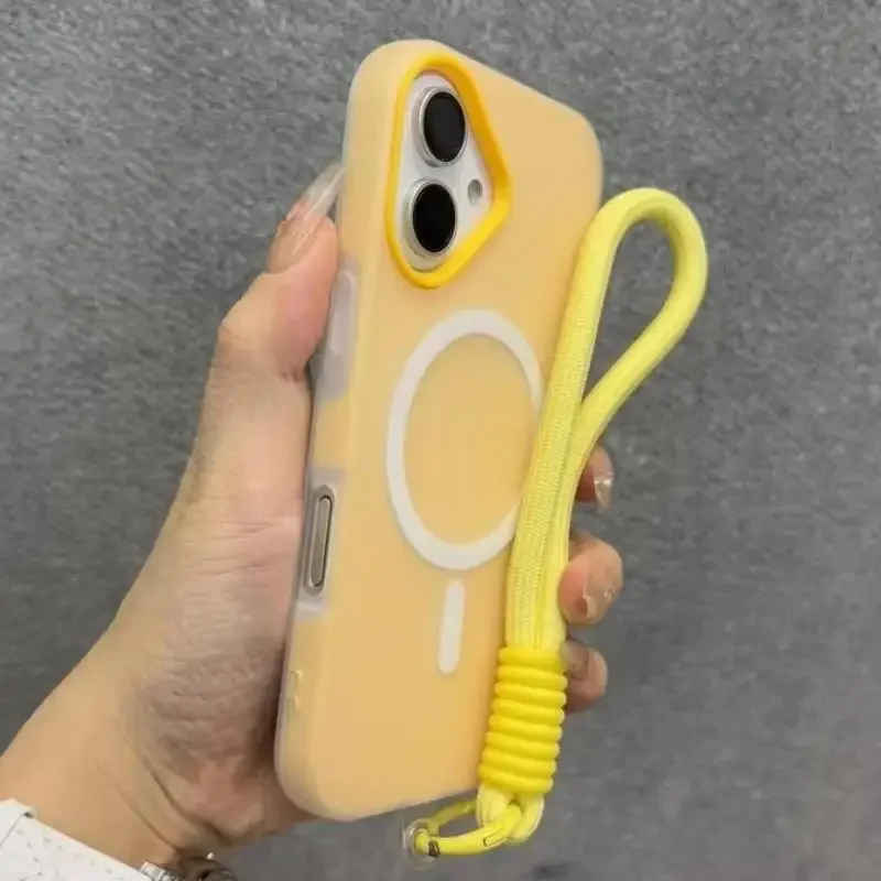 Funda de teléfono Magsafe de silicona suave de lujo con cordón para iPhone 16 17 15 14 12 13 Pro Max Plus cubierta magnética de carga inalámbrica