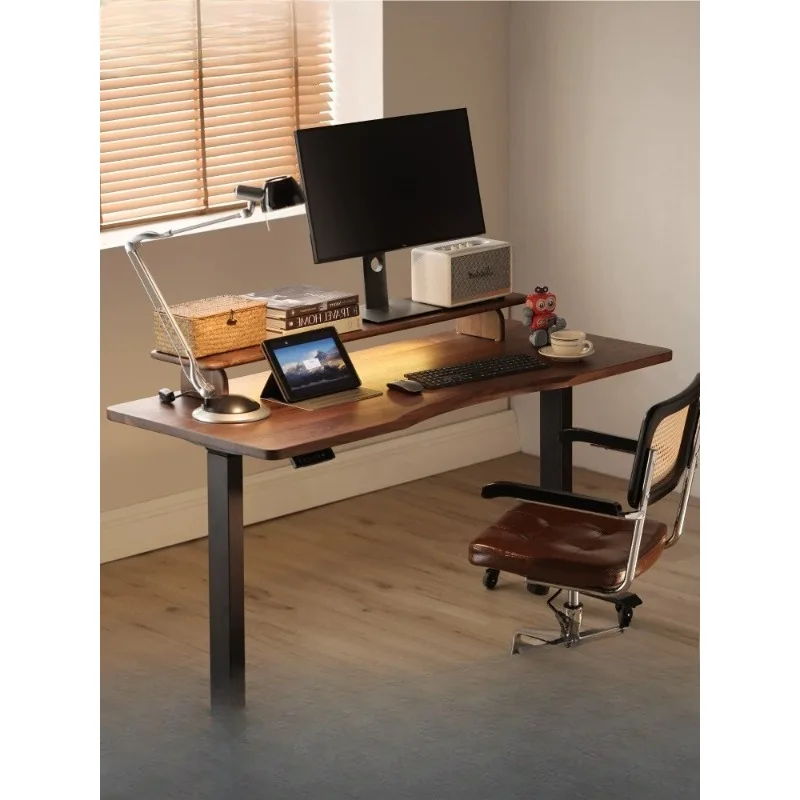 โต๊ะทำงานปรับระดับไฟฟ้าไม้วอลนัทดำอเมริกาเหนือ โต๊ะไม้แท้ โต๊ะอ่านหนังสือ โต๊ะทำงานอัจฉริยะ โต๊ะคอมพิวเตอร์