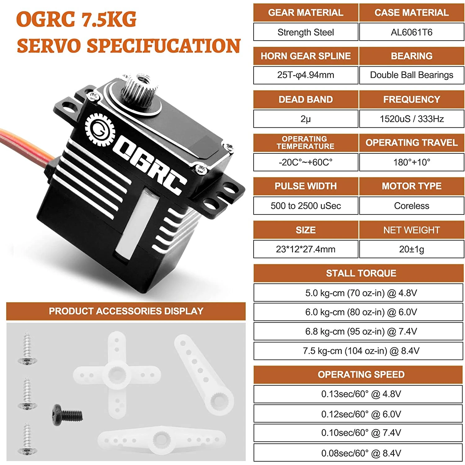 OGRC SCX24 Servo SCX24 High Torque Steering Servo Digital Servo RC Steering Servo With Steel Gear for SCX24 TRX4M Upgrade Parts