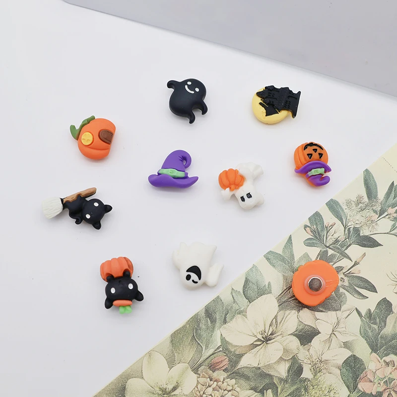 10Pcs Mini Horror Theme Fridge Magnets Pumpkin Witch Ghost Magic Hat Castle Charms Resin Magnetic Decoration DIY Cartoon