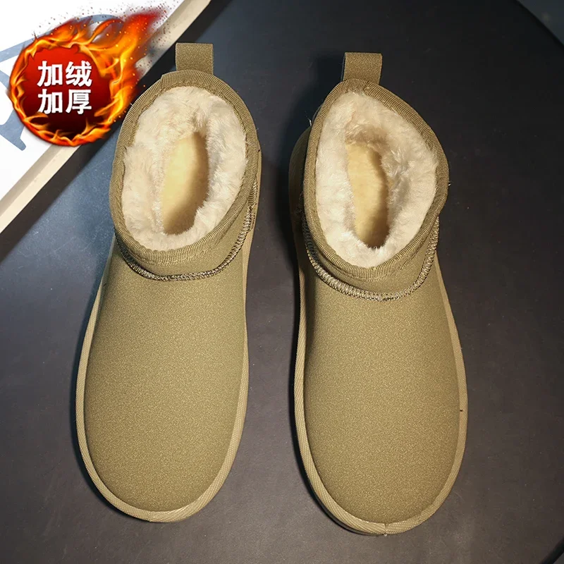 Nieuwe Warme Snowboots Pluche Ouder-Kind Slip-On Heren Schoenen Ademend Winddicht Bovendeel Dik Pluche Warme Voering Antislipzolen Schoen