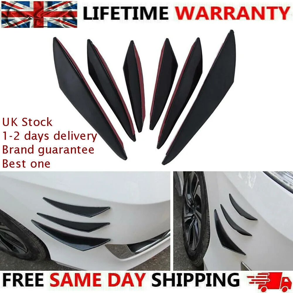 6x Gloss Black Car Front Bumper Lip Splitter Fins Body Spoiler Canards Fin Lip