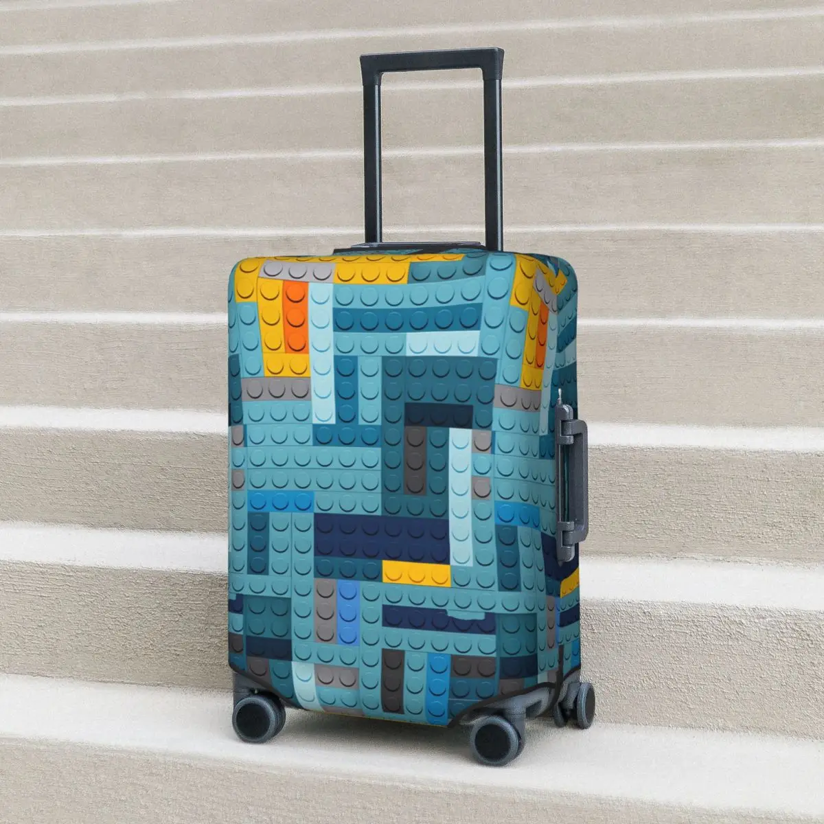 

Blue Tech Pixel Building Blocks Texture Suitcase Cover Business Protector Holiday Elastic Luggage Accesories