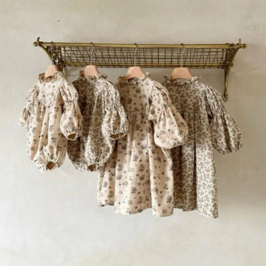 2026 ربيع جديد طفلة خمر الأزهار ارتداءها الوليد الرضع طويلة الأكمام جمبسوت من القطن لطيف طفل فتاة الملابس 0-24 متر #3