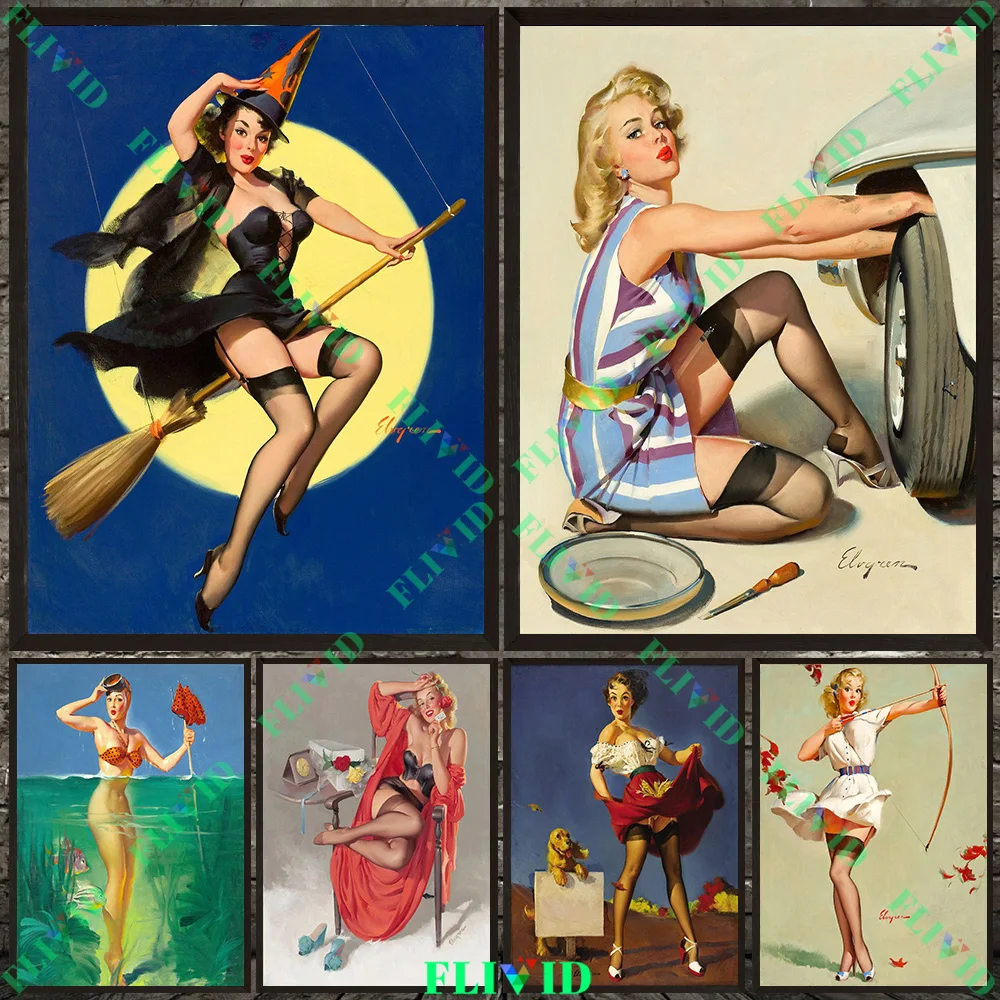 

American Style Retro Beauty Magazine Wall Art Canvas Painting, Vintage Art Poster And Print Home Decor Unframed