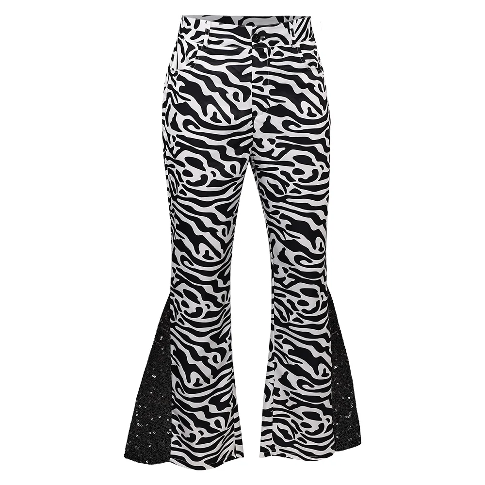 Jaren 80 Hippie Disco Cosplay Mannelijke Retro Kostuum Hiphop Broek Danser Zangeres Broek Klokkenbodem Uitlopende Broek Feest Halloween