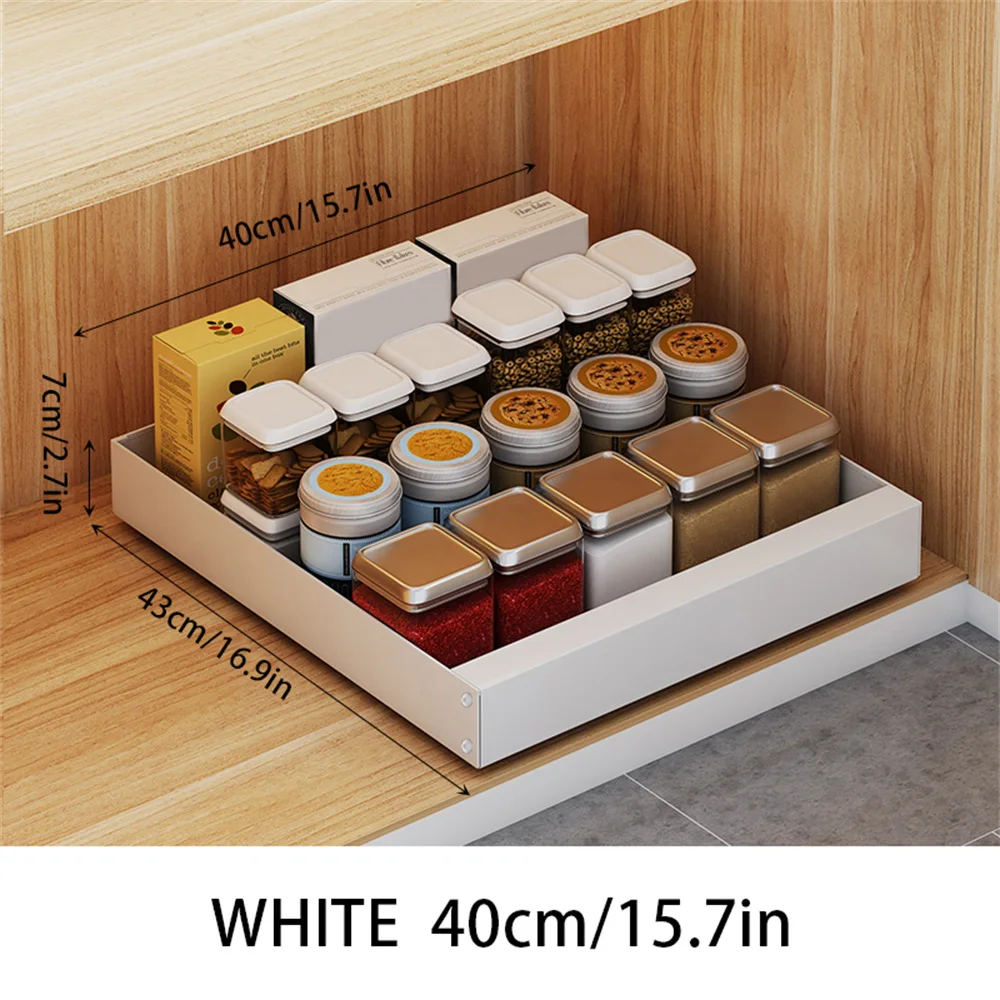 1pc Pull-Out Type Cabinet Organizer, Punching-free Seasoning Dish And Bowl Storage Shelf Under Cabinet, Heavy Duty Storage And O