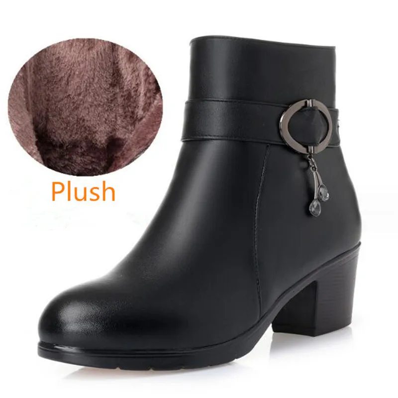 Winter Genuine Leather Women Boots Thick Wool Warm Women High-heeled Boots High Quality Female Snow Boots Fashion Women Shoes 43