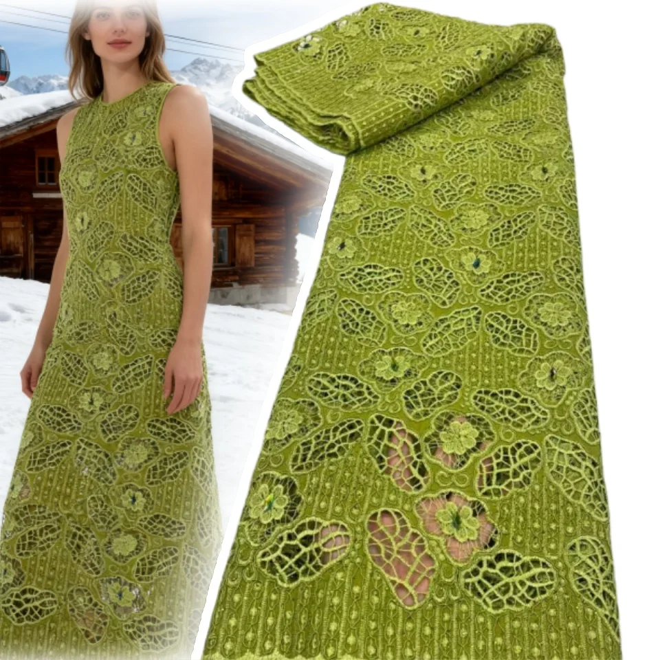 

Yellow Nigerian Milk Silk Sequined Lace Fabric 2025 High-Quality African Water-Soluble Lace Fabric Ideal for Evening Gowns 1915