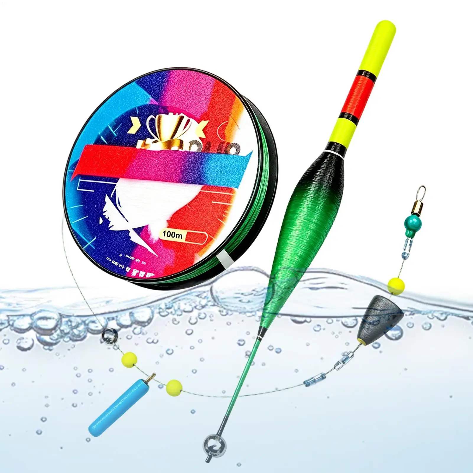 Angelschnur mit Bissanzeiger & Farbwechsel-Schwimmer, automatisches Bissanzeiger-Set für Bass-Angeln, Kajak, Salzwasser, Boot, Pier