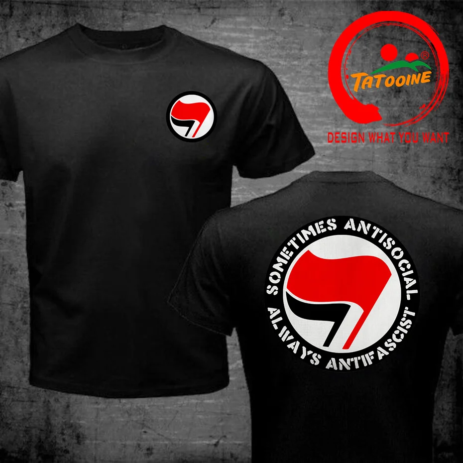 Double Print Tshirt ANTIFASCHISTISCHE AKTION Left Antifa Antifascism Mens T Shirt Male Brand Tee Shirt Men Summer Cotton T-Shirt