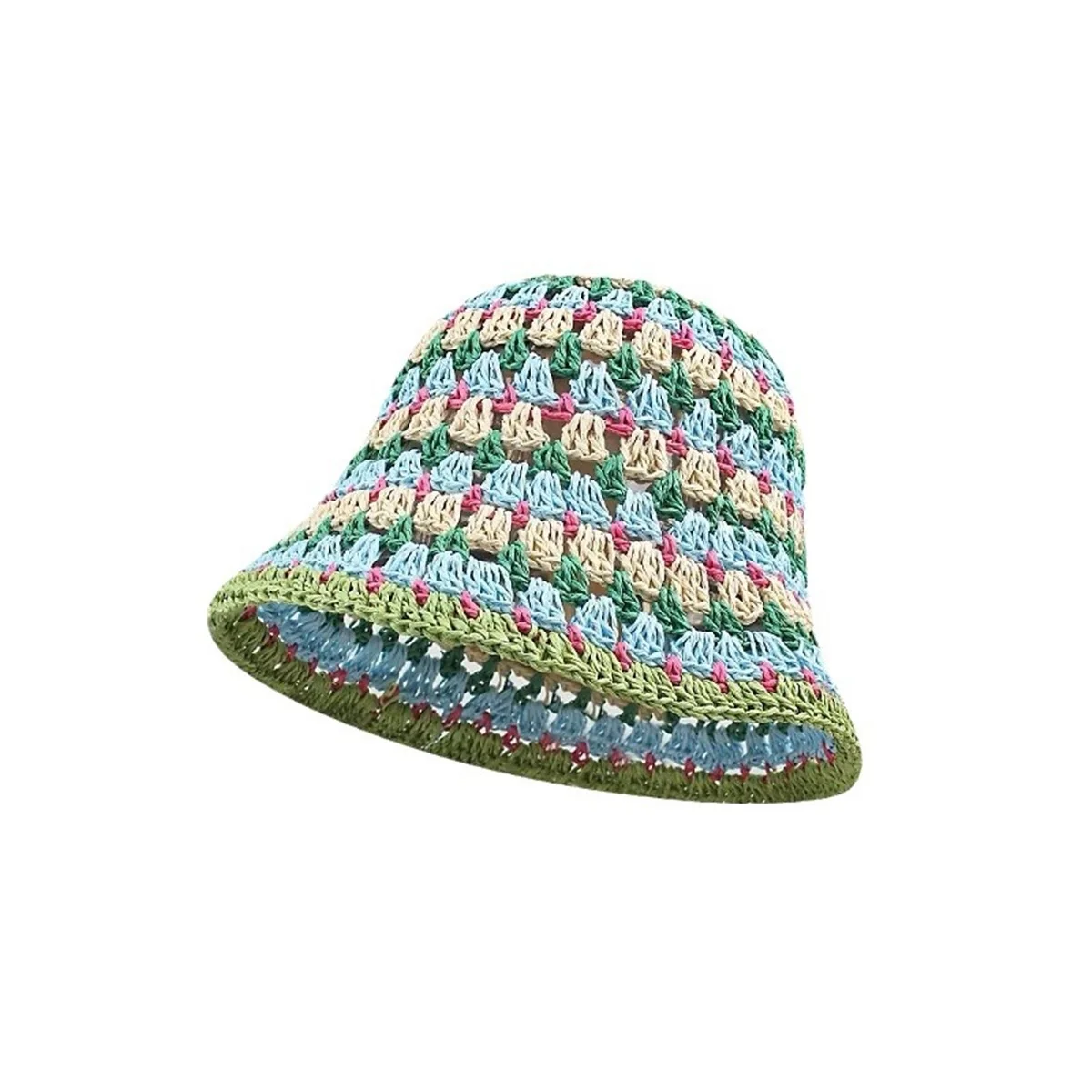 Colorful dopamine striped hollow straw hat for women summer seaside vacation fisherman hat 6