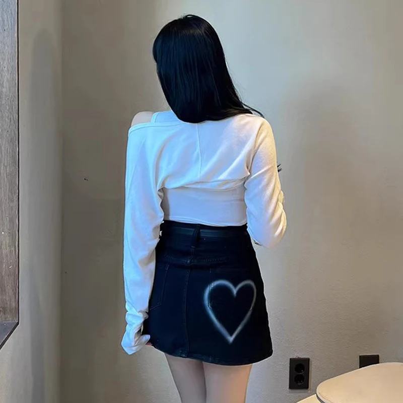 ヴィンテージハイウエストデニムスカート女性春の新ストリートカジュアルミニスカート Y2K 原宿すべて一致レディーススリムジーンズスカート