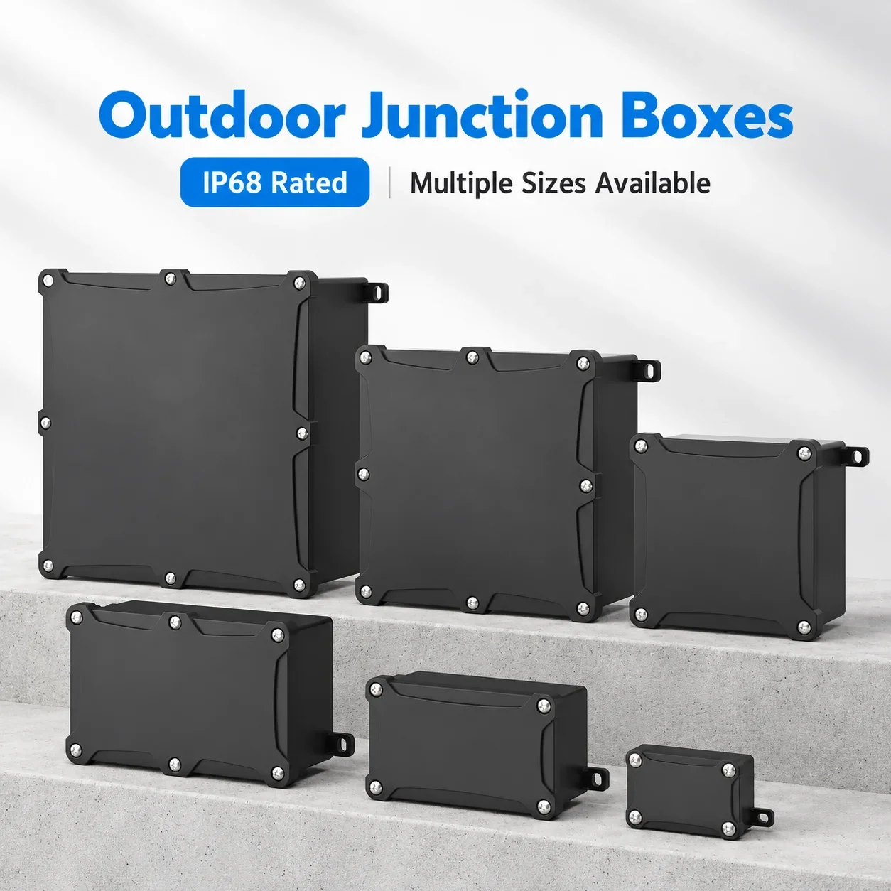 Black IP68 Waterproof Plastic Outdoor Junction Box Flame Retardant Sealed Case for Rainproof Applications
