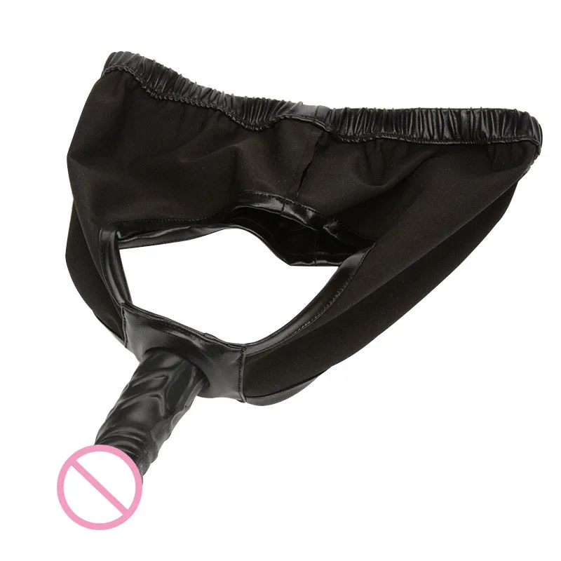 Leather Panties with Anal Dildo Penis Plug Faux Leather Latex for Woman Men Masturbation Underwear Panties Chastity Belt Sex Toy