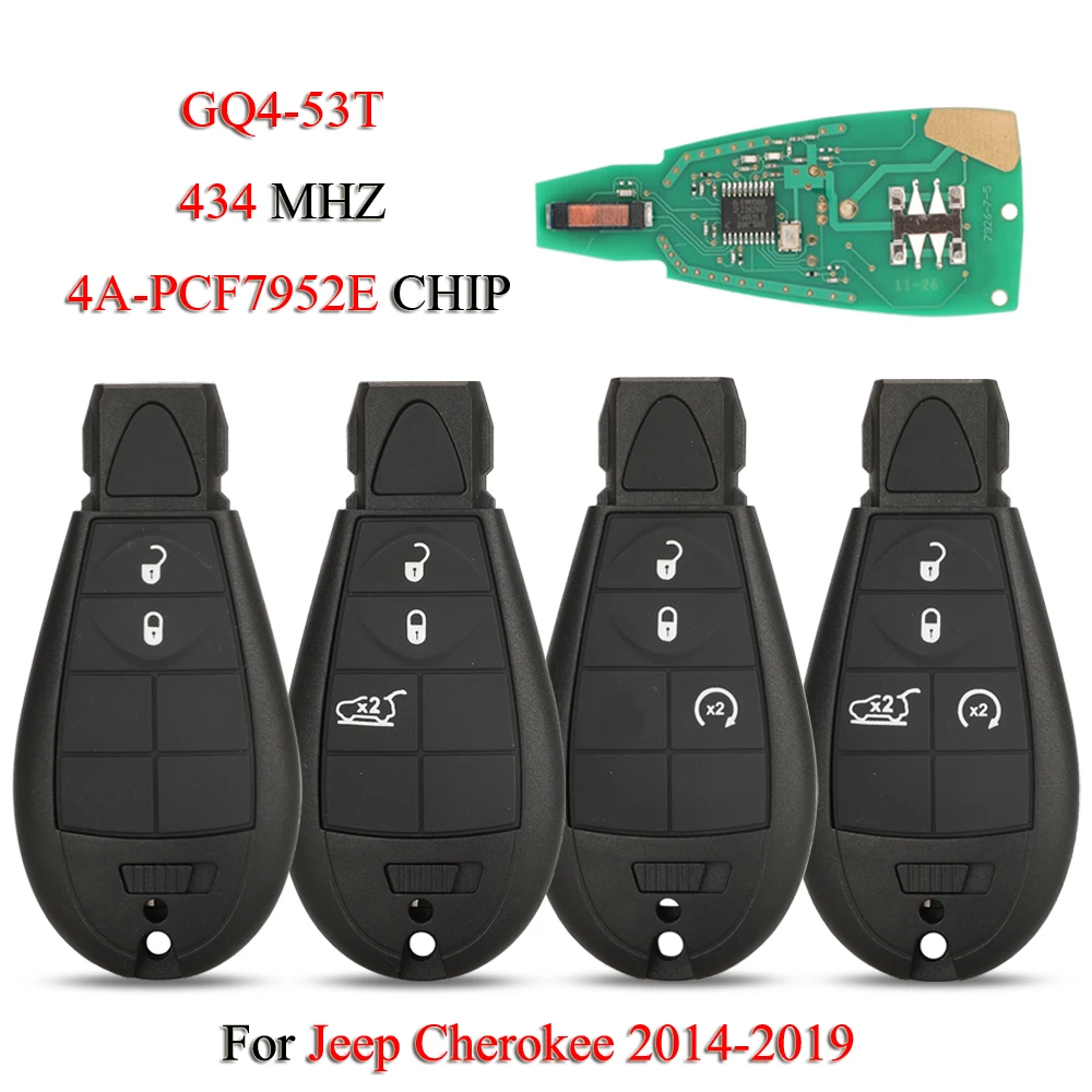 

jingyuqin GQ4-53T Fobik Remote Smart Car Key For Jeep Cherokee Sport KL 2014-2019 2/3/4Buttons 433MHZ FSK 4A-PCF7952E Chip