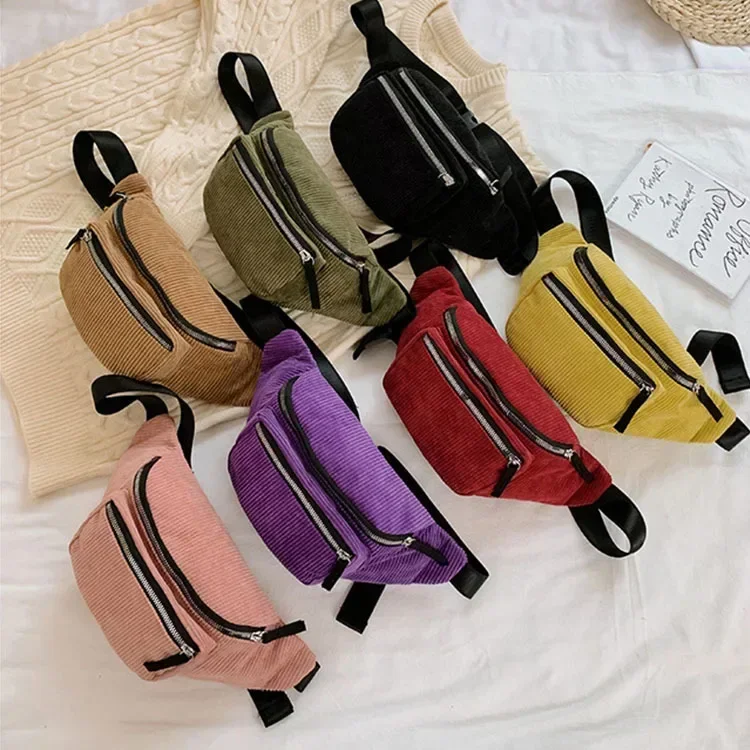 Corduroy Waist Bag Designer Zipper Chest Bag Sport Travel Girl Waist Belt Bags Fashion Phone Waist Pack for Women