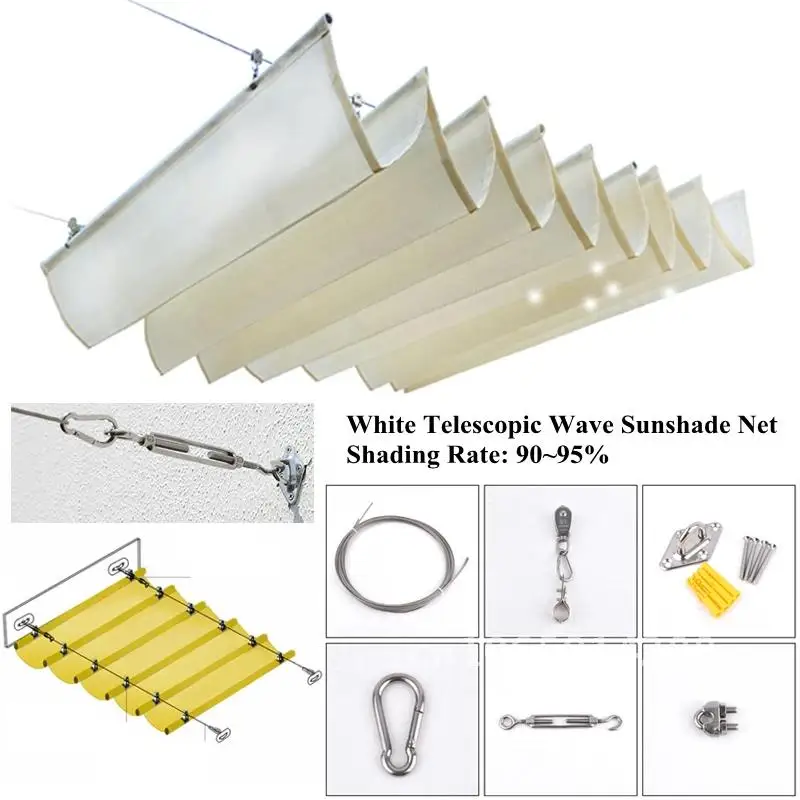 White Telescopic Wave Sun Shade Net Installation Accessories Pavilion Outdoor Canopy Awning Net Shade Sail Shading Pool Swimming