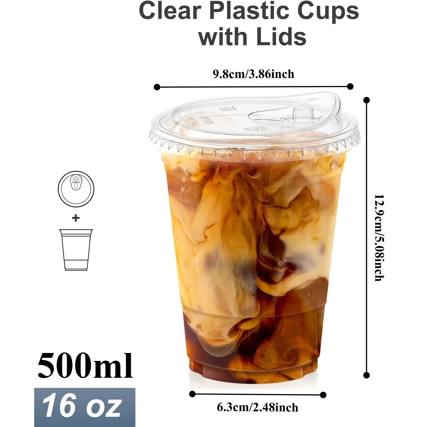 16oz/20oz Transparante Plastic Bekers met Deksels, Robuuste IJs-koffiebekers met Sip-deksels, Wegwerp Plastic Smoothiebekers voor Koude Dranken