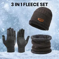 Winddichtes Mützen-Schal-Handschuh-Set, gemütliches Winter-Zubehör-Set, Strickmütze, Schal, Handschuhe für Herren, weich, warm, winddicht, Outdoor-Radfahren