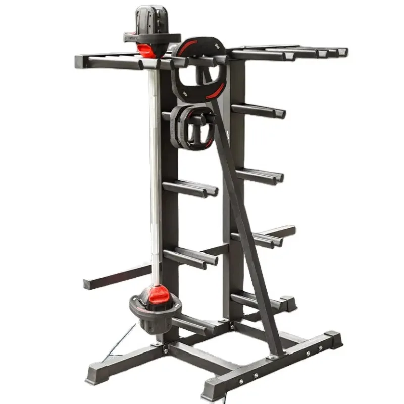 Vertical Barbell & Weight Plate Rack with PU Crocodile Mouth Grips