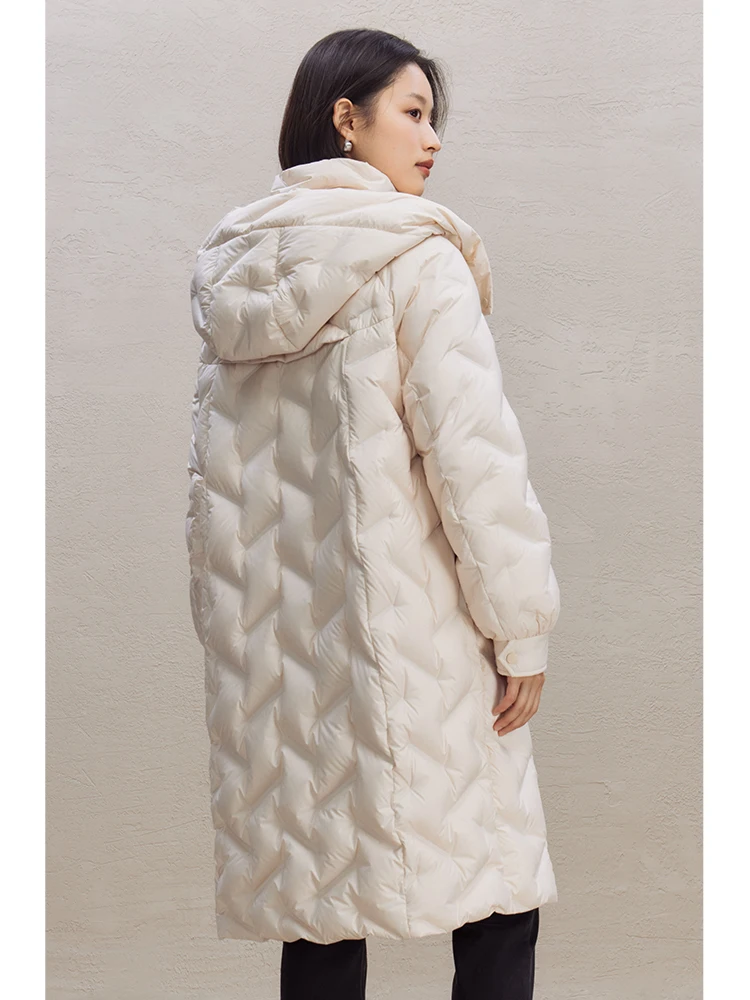 ZIQIAO 202.1G Filling Amount Women Goose Down Jackets Removable Hooded Female Long Warm Beige Down Coats 23ZQ94205