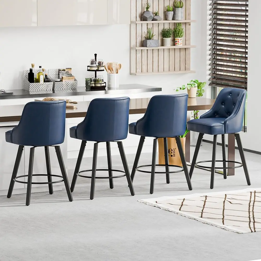 

26 H Swivel Barstools Set of 4, PU Leather holstered Counter Stool with Back, Kitchen High Chairs Counter Height Bar Stools w