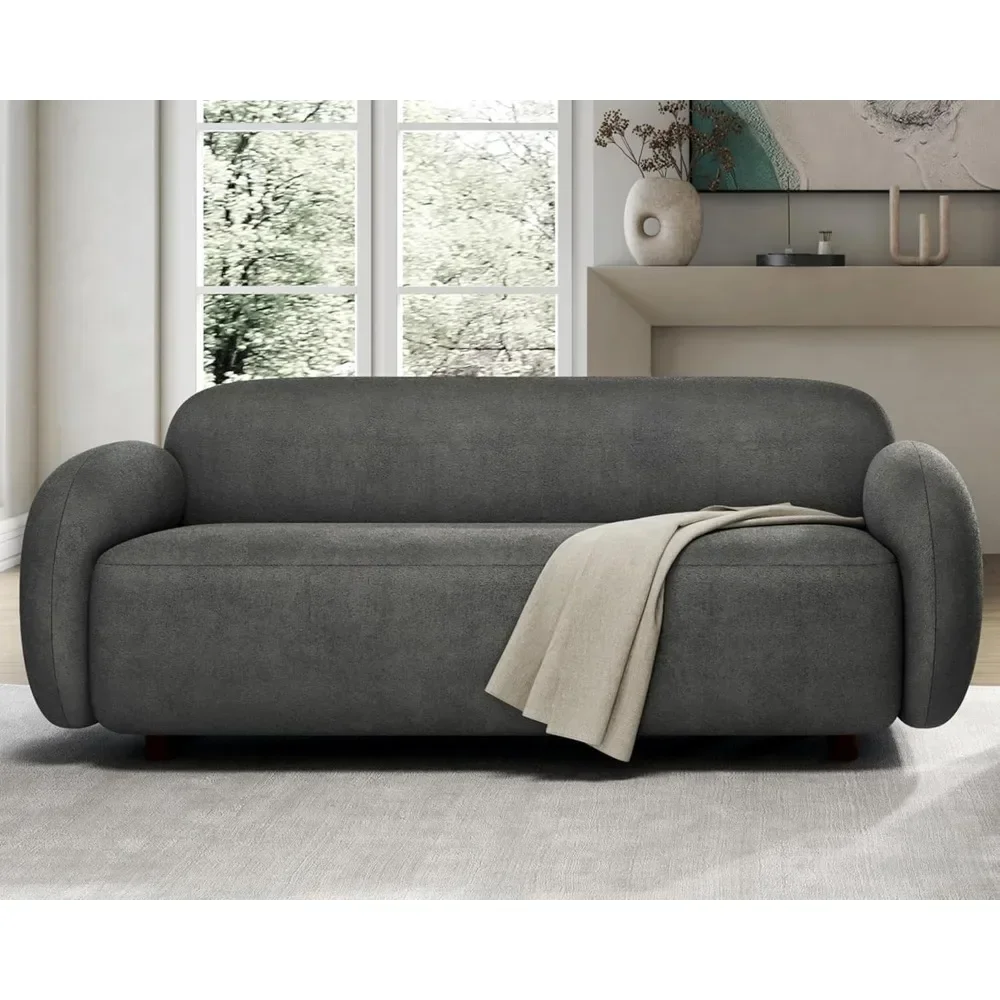 Sofa 3-osobowa, nowoczesna kanapa z miękką tapicerką Boucle, rozkładana sofa Cloud do salonu Home Office Szara zakrzywiona kanapa Sherpa