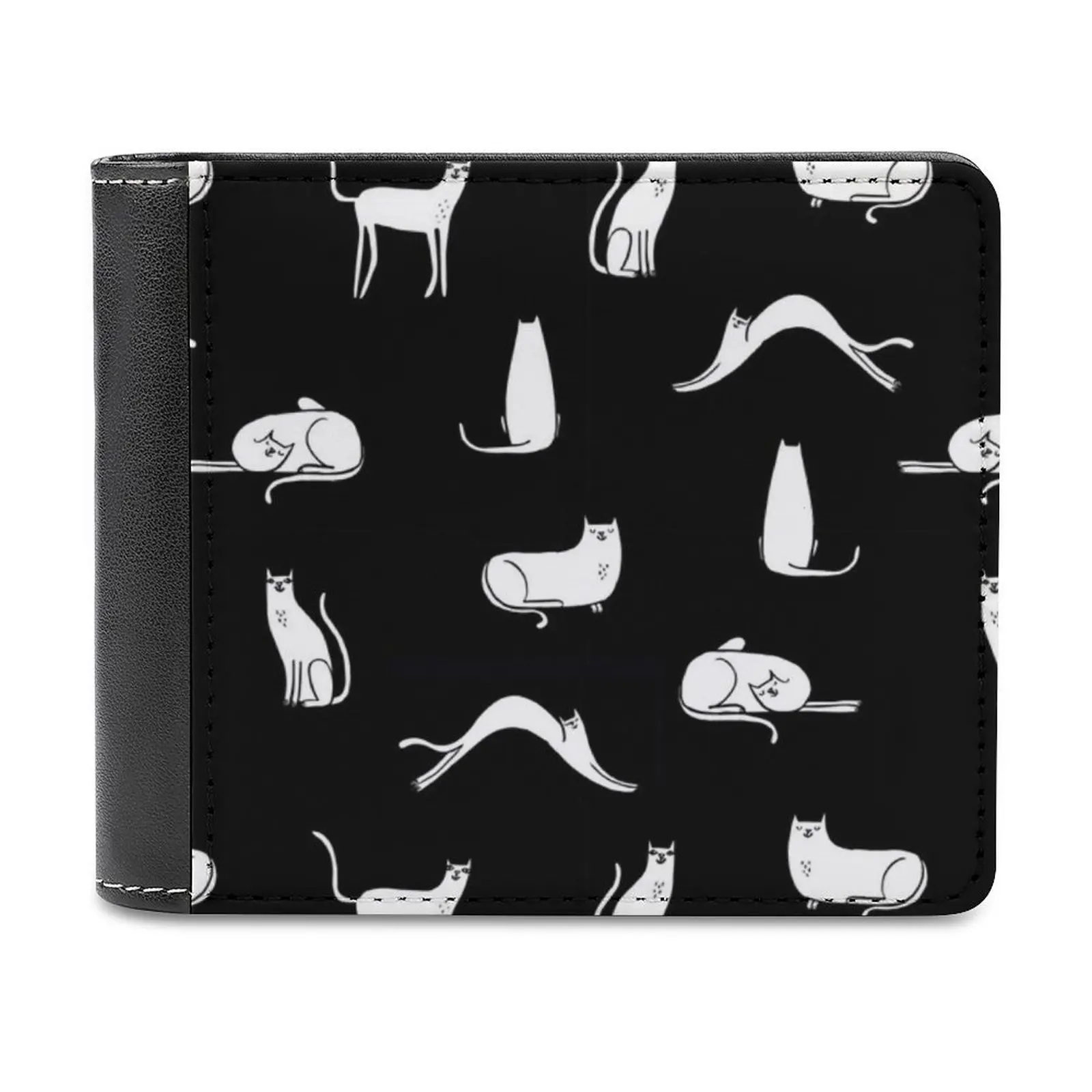 

Cat Poses-Monochrome Leather Wallet Men Classic Black Purse Credit Card Holder Fashion Men's Wallet Cat Cats Kitten Kittens