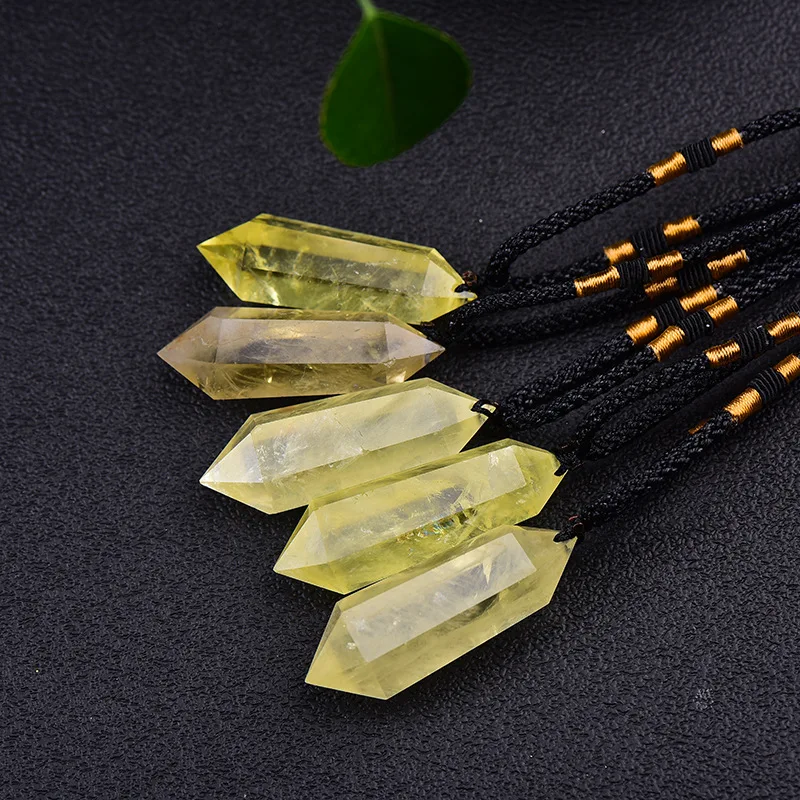 Natural Double Point Quartz Necklace Fortune Citrine Wand Pendant Mysterious Energy Stone Hexagonal Prisms Charms Woman Jewelry