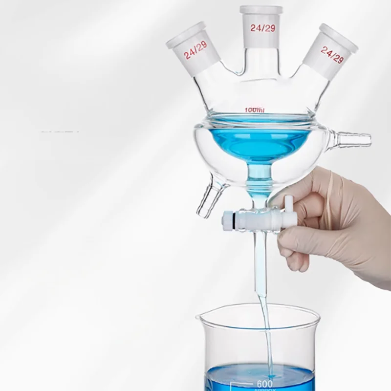 

1000ml 24X24X24 Three-hole Jacket Reaction Bottle Double-layer Reactor with Water Outlet Laboratory Glass Instrument