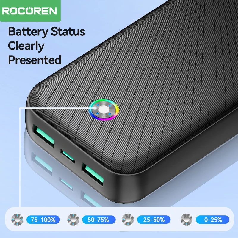 Rocoren 22,5 W 20000mAh banco de energía QC PD 3,0 carga rápida PowerBank portátil 10000mAh batería externa para iPhone 16 Pro Xiaomi mi