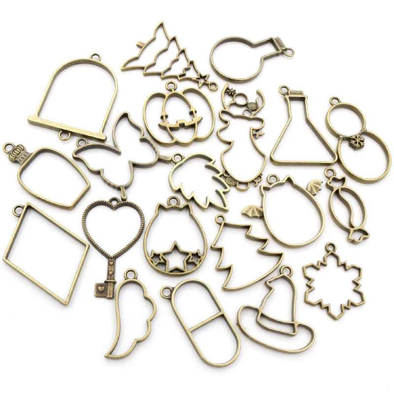 Hollow Glue Charm Multi-styles Bronze Plated Pendant Tray Bezel Jewelry Accessories