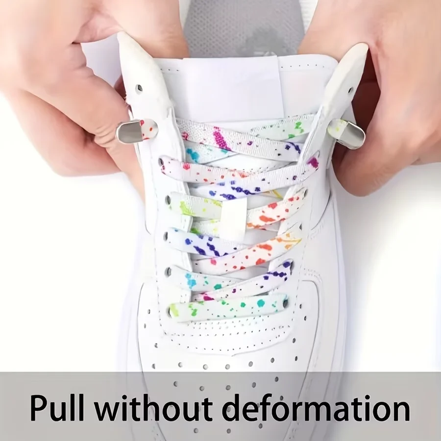 Colorful Splash-Ink Style Shoelaces That Can Be Tied or Left Untied, Suitable for Lazy People. Available in Black/White. High Elasticity, Fashionable and Versatile Shoelaces for Sneakers