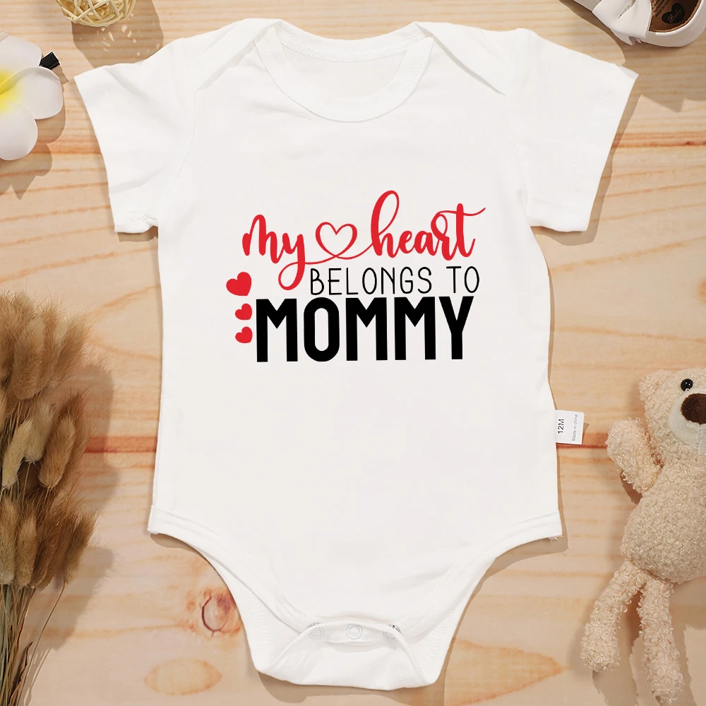 My Heart Belongs To Mommy Newborn Baby Clothes Boy Girl Onesie Cotton Summer Short Sleeve Round Neck Infant Onesie Cheap Hot