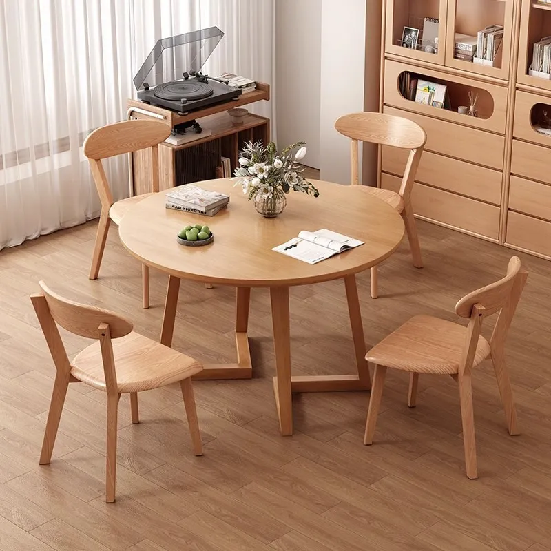 

Solid wood table household round dining table business reception table leisure Internet celebrity milk tea