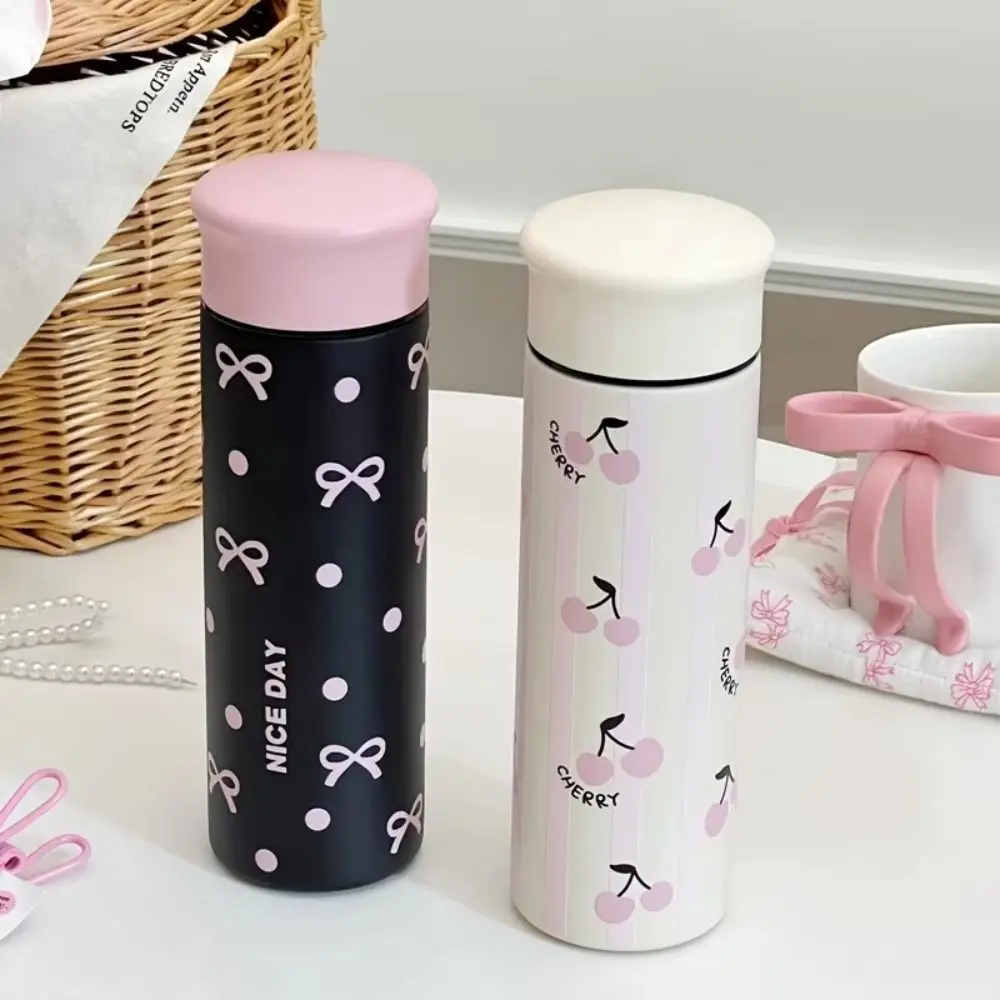 

304 Stainless Steel Pink Bow Water Bottle Heat-Resistant Leak Proof Vacuum Insulated Bottle Polka Dot Large Capacity