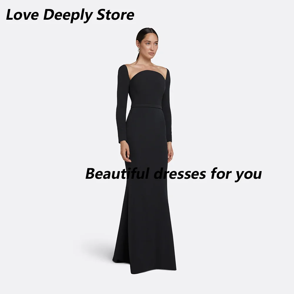 

Black Evening Dresses Off The Shoulder Long Sleeves Mermaid Wedding Guest Gowns Long Trumpet Women's Evening Gowns Customized