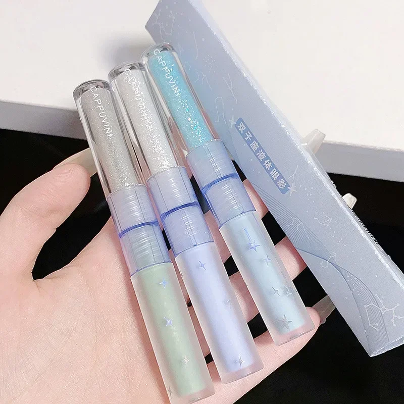 Ombre à paupières liquide 2 en 1 à Double tête, paillettes nacrées, éclaircissantes, maquillage pour les yeux couché, diamant, ver à soie, cosmétique