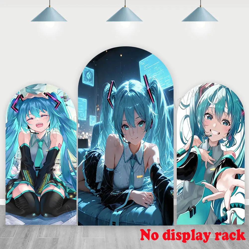 

Hatsune Miku Arch Backdrop Cover Girls Birthday Party Decorations Baby Shower Banner Background Photography Poster Virtual Idol