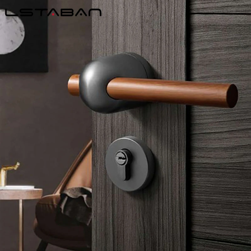 Soild Brass Mute Door Lock Lever Set Interior Black Walnut Door Lock Handle Anti-theft Gate Lock Furniture Hardware for Bedroom