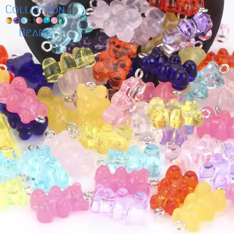 10Pcs Colorful Acrylic Gummy Bear Pendant Charms for Necklace Bracelet Diy Earrings Jewelry Bears Valentine's Day Gift 12x18mm