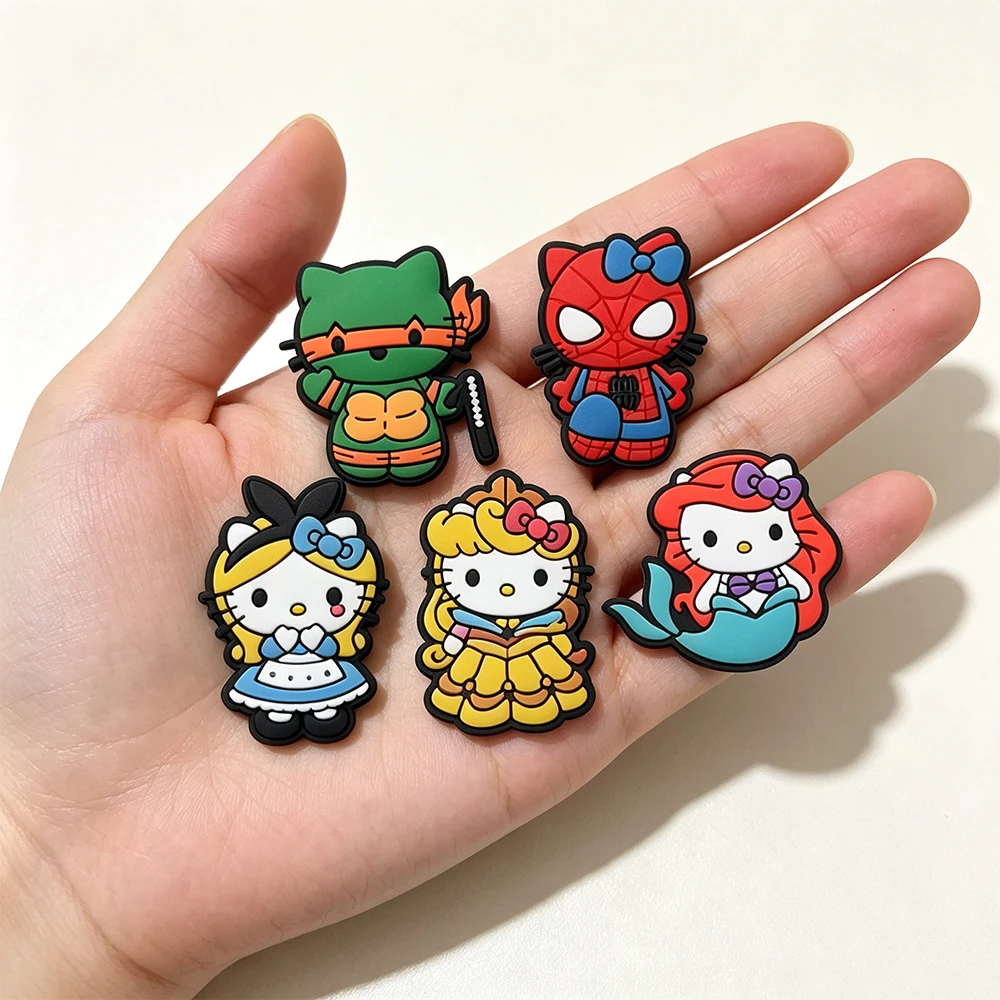 5/18PCS Cartoon hellokitty Character Shoe Charm Wholesale PVC Clog wristband Decor Buckle Detachable DIY Waterproof Party Gift