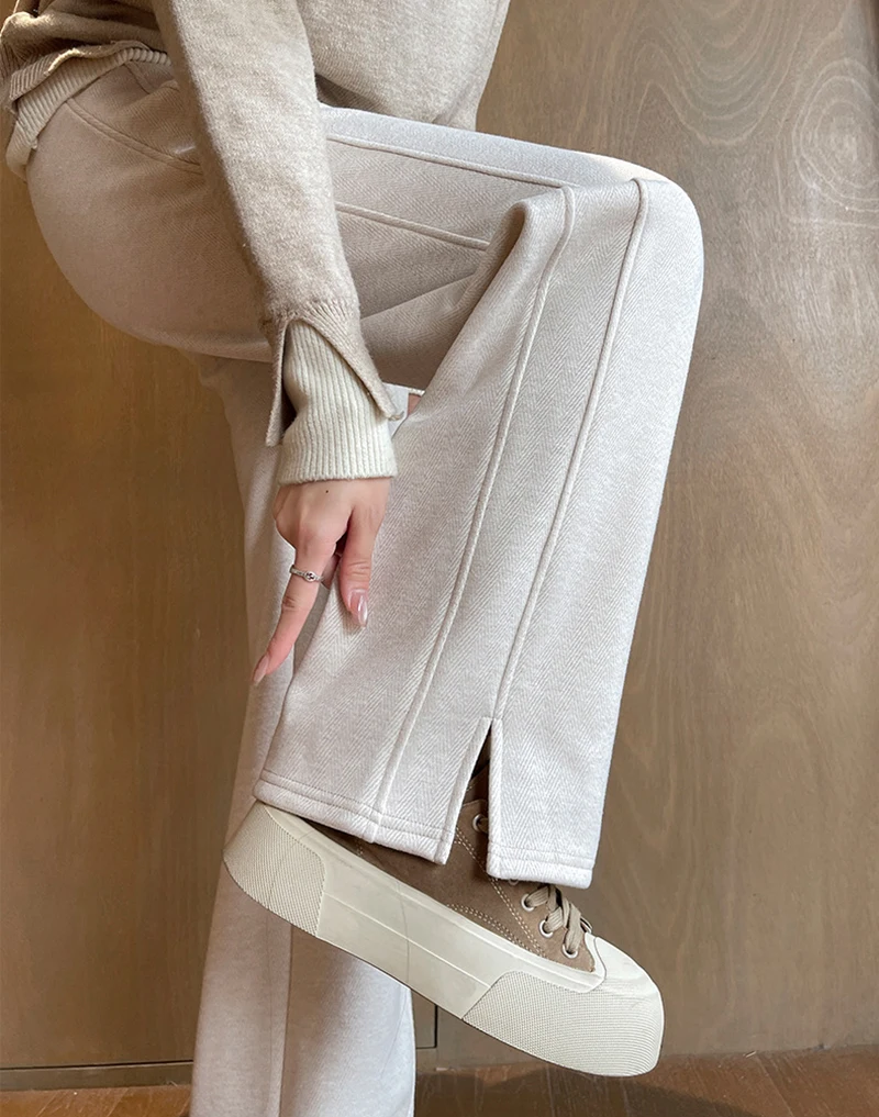Kunstwollhose mit weitem Bein für Damen, modische elegante Baggy-Hose, Herbst-Winter-Bürohose für Damen, koreanische High-Waist-Straight-Hose, neu – Detail 2