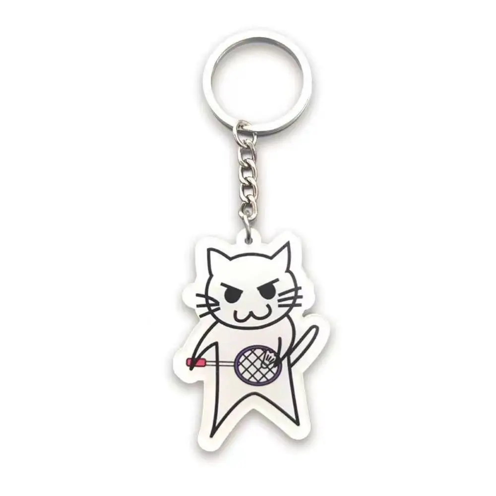 Cat Play Badminton Badminton Keyring Acrylic DIY Badminton Keychain Cute Double Sided Badminton Key Chains