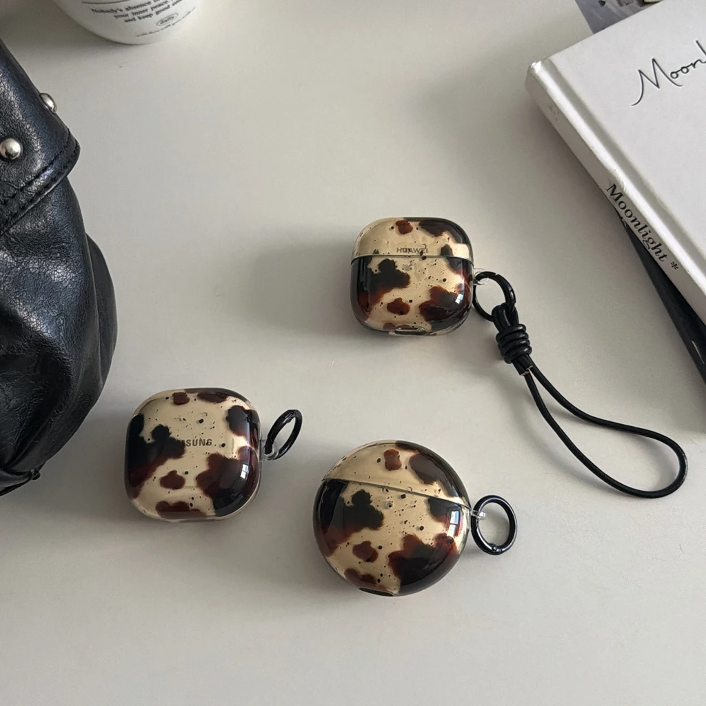 Korean Style Semi-transparent Vintage Ink Splatter With Lanyard Earphone Cover Case for Samsung Galaxy Buds 3 Pro 2 Pro FE Live