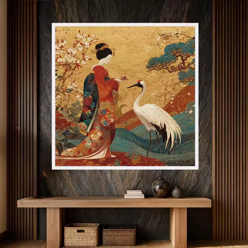 Japan Tradition Geisha And Red Crowned Crane 5D Diamond Painting Kit Wall Art Full  Diamond Art DIY Mosaic Cross Stitch Gift