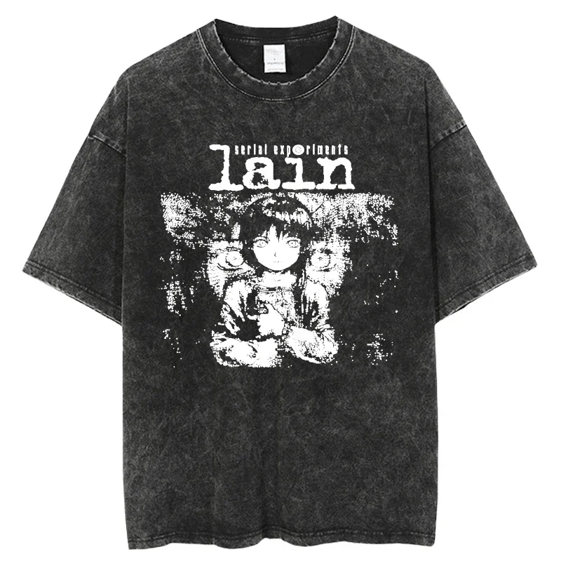 T Shirt Cotton Casual Short Sleeve T-shirts TopsAnime Serial Experiments Lain Washed Tshirt Harajuku Streetwear Men Women