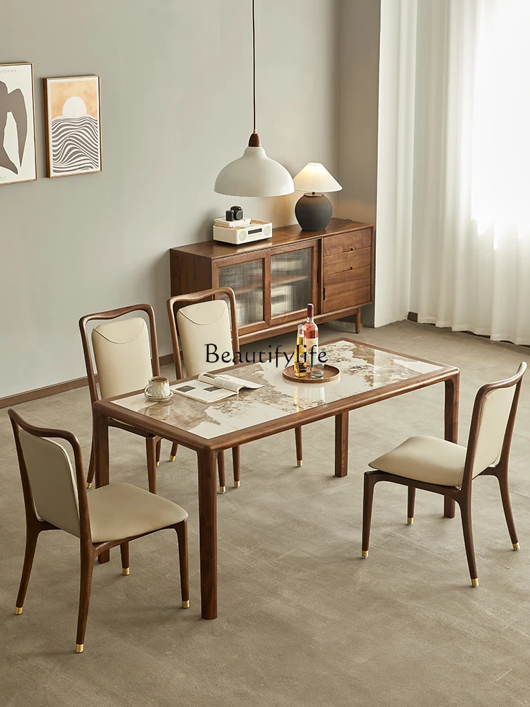 

Black walnut rock slab dining table Italian minimalist light luxury household full solid wood rectangular table