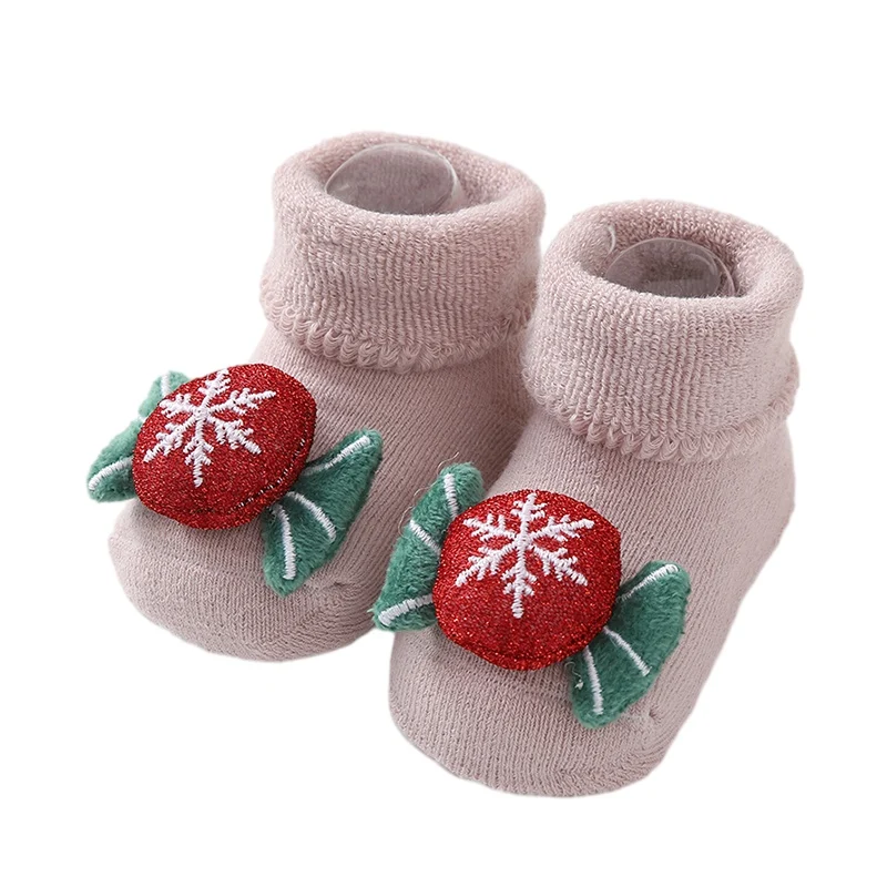 Newborn Christmas Socks Slipper Non-slip Socks Kids Winter Warm Fuzzy Holiday Socks Crew Xmas Socks for Baby Girl Boy